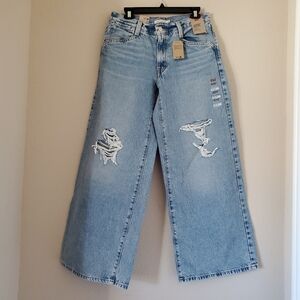 Levis Womens Jeans Sz 30 Blue 94 Baggy Wide Leg Relaxed Mid Rise Distressed